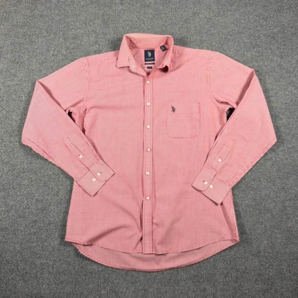 US Polo Assn Regular Fit Button Down Shirt Mens 16.5 36/37 Red Gingham Shepherd